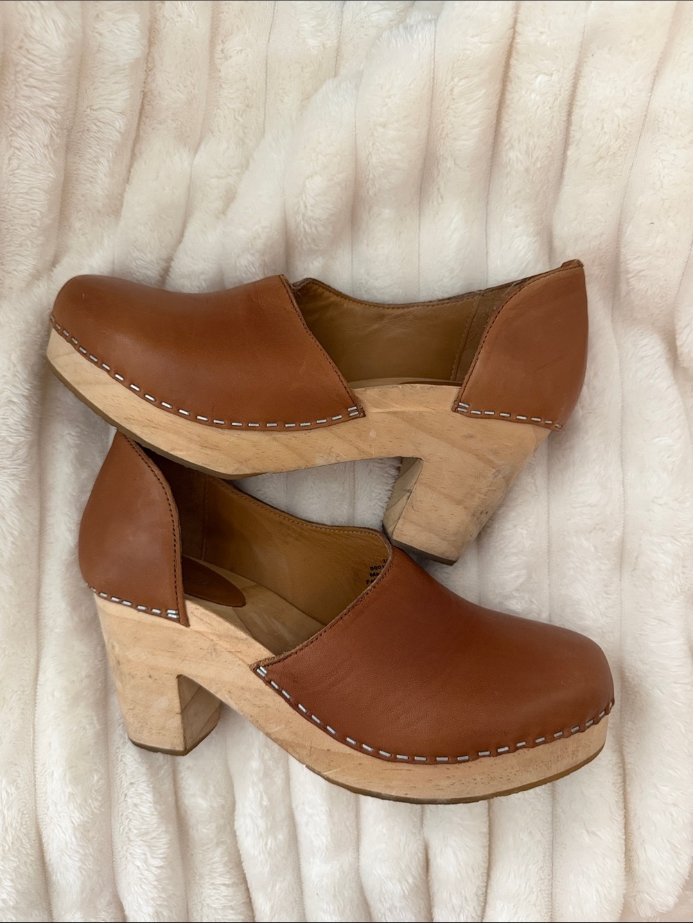 Free People Cognac Leather Clog Heels